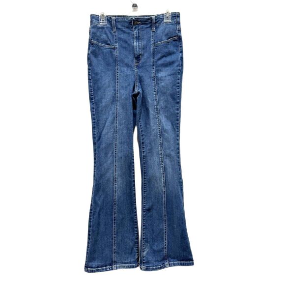 True Craft Jeans High Rise Flare Wide Leg Blue Denim Stretch Retro Women sz 10 - Picture 1 of 10